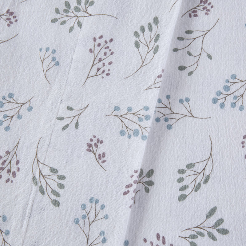 Cozy Flannel 100% Cotton Sheet Set, King Sheet Set with 2 Pillowcases, White Tossed Botanical