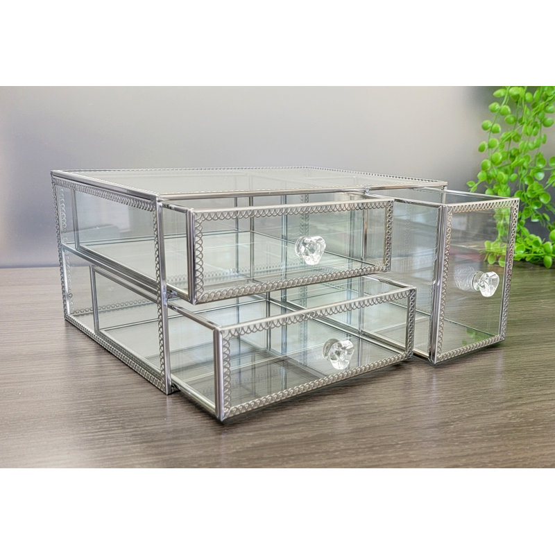 Organisateur de maquillage en verre, Argent