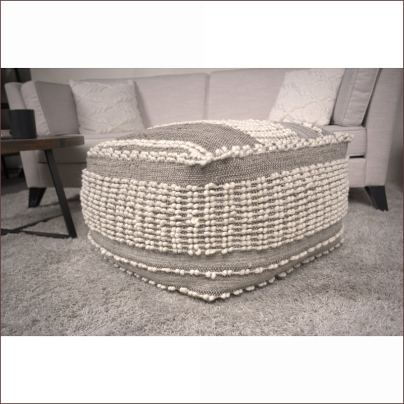 Pouf, grande laine rustique & amp; Coton noyer brun Beige pour le salon | Brun + beige | Laine