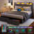Upholstered Bed Frame with 2 Storage Drawers and Storage Headboard, Built-In LED Lights and Charging Station-176336314