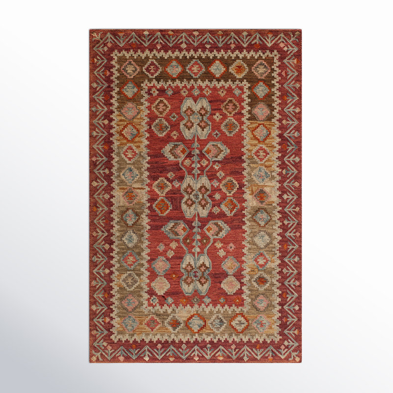 Laughlin Wool Oriental Area Rug in Red/Beige, Rectangle 3'6" x 5'6"