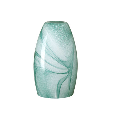7.64"in Art Glass Oval Pendant Shade with Green and White Finish