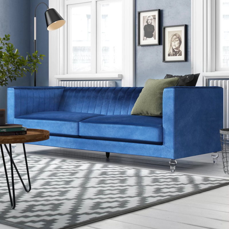 Rye Velvet Sofa, Blue