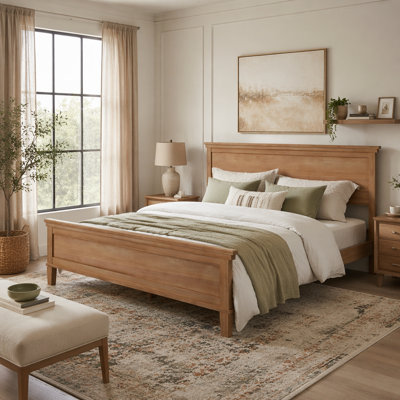 Mid-Century Modern Platform Bed with Wood Slat Support & Under-Bed Storage