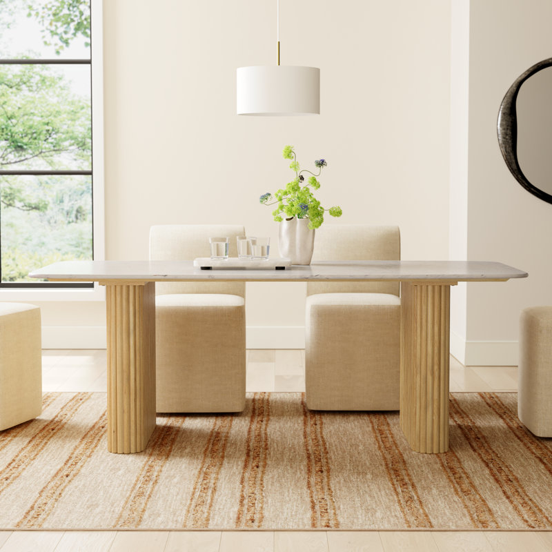 Carmela Marble Top Solid Wood Base Dining Table