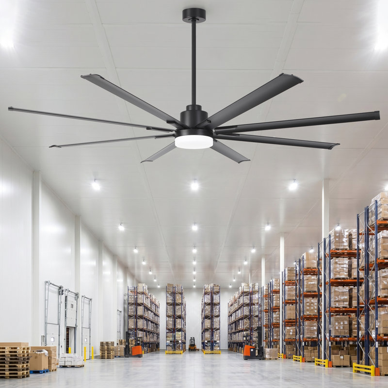 Vaczon 84" Industrial Smart Commercial HVLS Aluminum Blades Dimmable Ceiling Fan with Remote and APP Control,  3CCT LED Lights, 6-Speed Reversible DC Motor, Timer, 5"/10"/24" Downrods