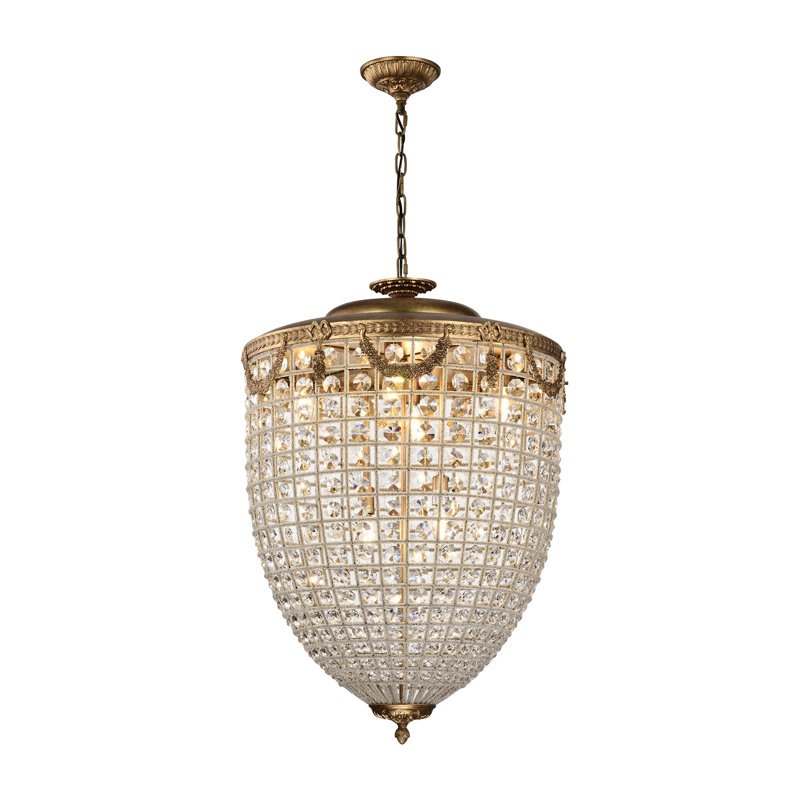 6-Light Antiqued Gold Beaded Crystal Chandelier, Antiqued Gold, 34.5" H x 23.5" W x 23.5" D