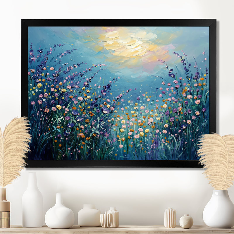 Gerace Dreamscape Wildflowers Sunrise Field - Fleurs murales, art mural, Reproduction encadrée d'une seule photo, Doré