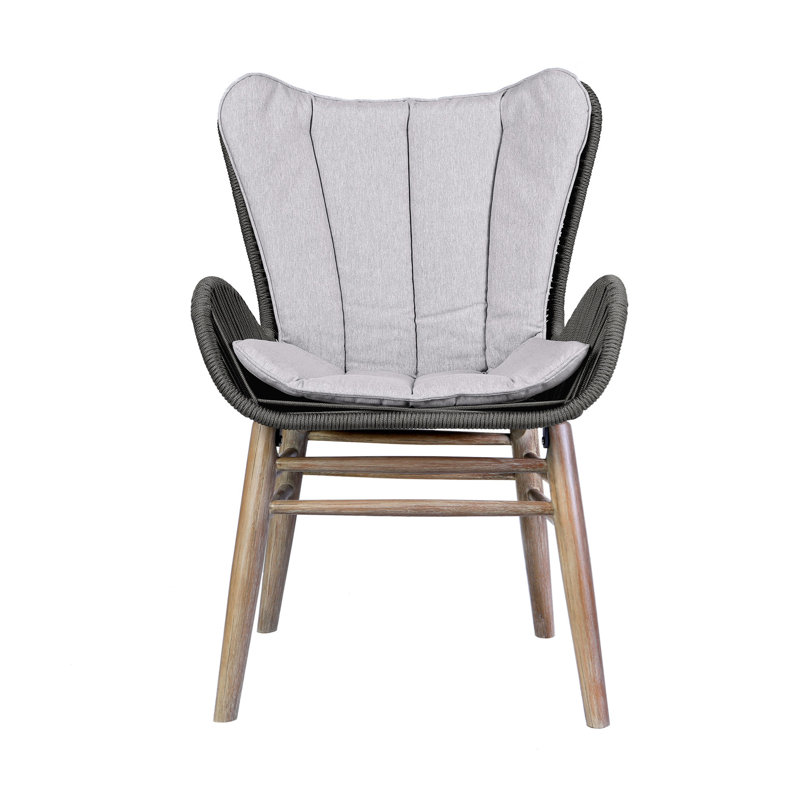 Chaise de patio d'extérieur en bois d'eucalyptus clair et corde gris anthracite Mateo