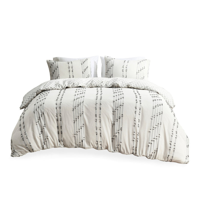 Cotton King/ King Duvet - Grey Stripes Decorated Bedding , With Star Pattern