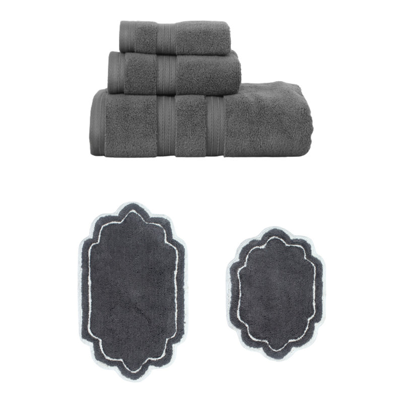 Ensemble de serviettes de bain 3 pièces et 2 tapis de bain 2 pièces Talbert Collection (lot de 5), Gris foncé