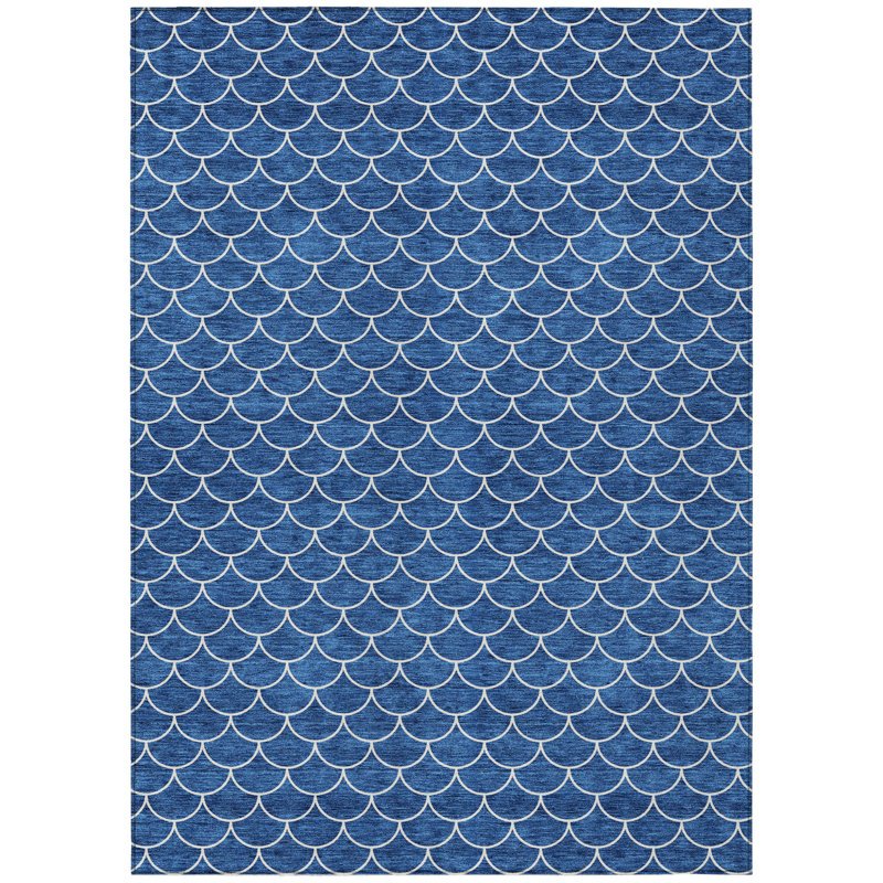 Tapis géométrique lavable intérieur / extérieur 5 pi x 8 pi bleu