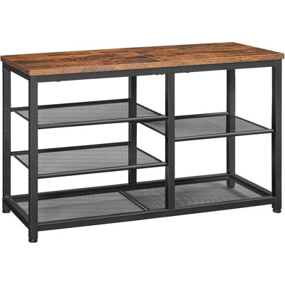Banc de rangement à chaussures à 5 niveaux avec tablettes en filet, organisateur de hall d'entrée industriel 31,5 po, brun rustique et noir, P 11 po x l 31,5 po x H 19,7 po