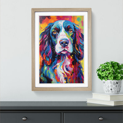 English Springer Spaniel Expressionism - Single Picture Frame Print on Wood