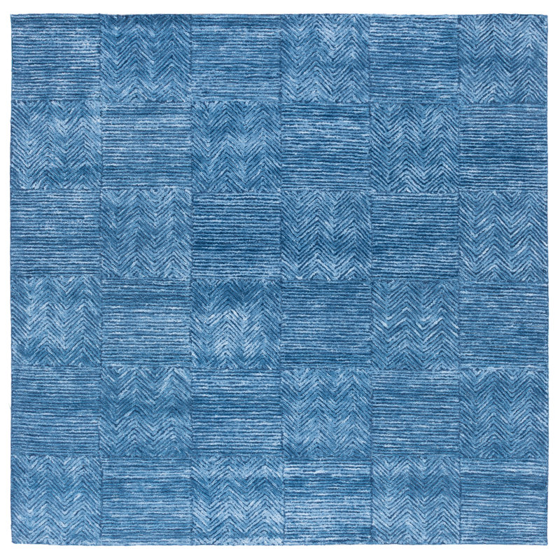 Soho 180 Hand Tufted Viscose/Wool Geometric Rug in Dark Blue/Ivory, Square 6'