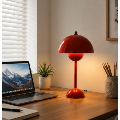 Lampe de table moderne à abat-jour en forme de dôme avec fleur rouge moderne