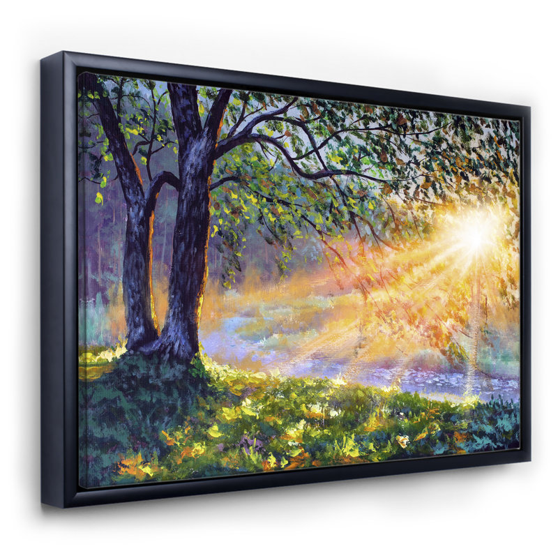 «Dawn Sunshine Light by the River», reproduction d'art sur toile, H 36 po x l 46 po x 1,5 po, Toile encadrée noire