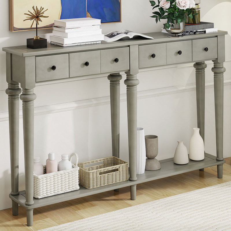 Table de vestibule fonctionnelle avec quatre tiroirs et une tablette ouverte, une console rétro pour rehausser divers espaces