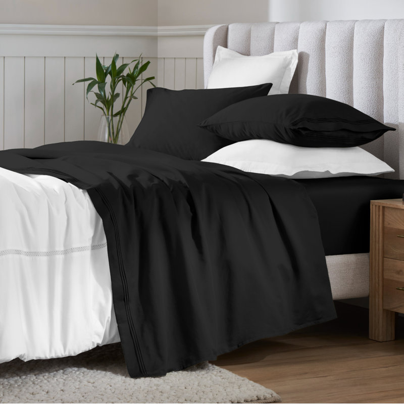 Egyptian Cotton Deep Pocket Solid 650 Thread Count Sheet Set, Black, Olympic Queen