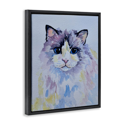 Cadre flottant chat pastel aux yeux bleus, design par Tatiana Roberts