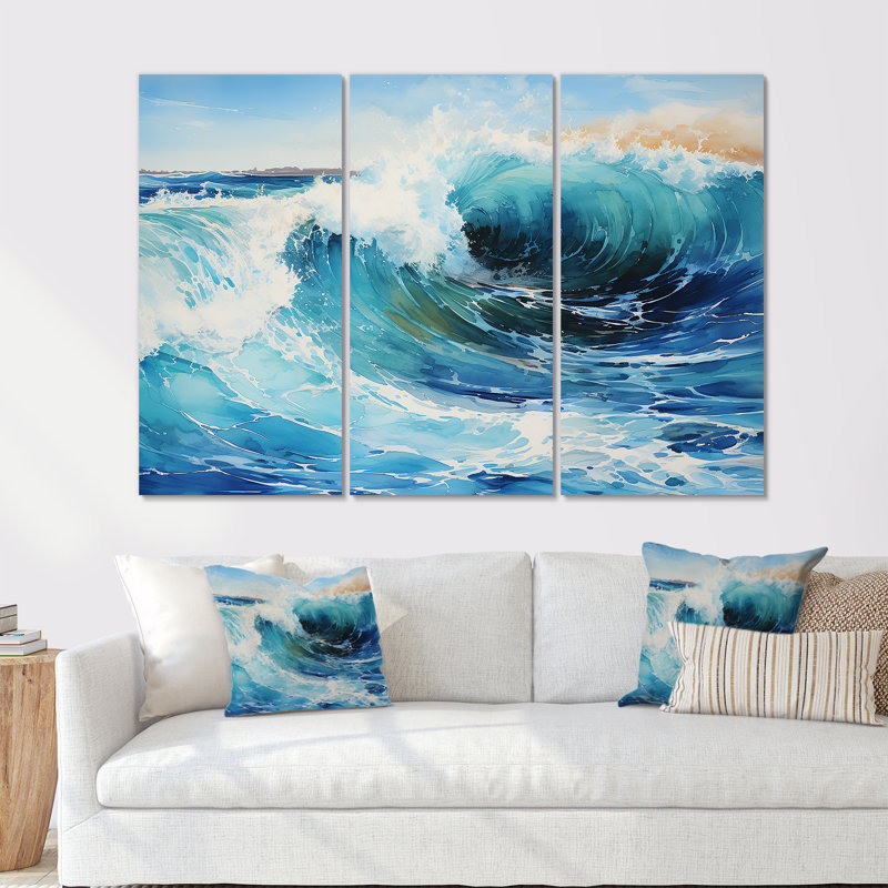 Beach Sunrise Tranquil Horizons IV - Ensemble de salon art mural océan, Toile tendue, H 40 po x l 60 po x P 1 po