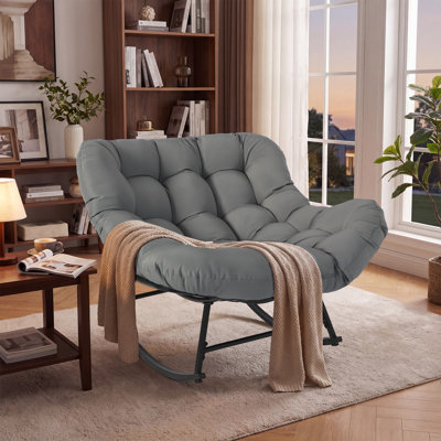 Outdoor Metal Egg Rocking Chair, Modern Indoor/Outdoor Lounge Chair with 6.29" Thick Ergonomic Cushions (gray)