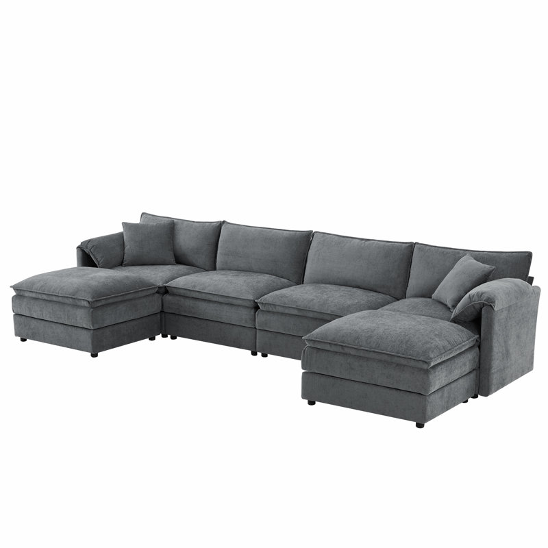 136" Chenille Modular Sectional Sofa with Deep and Wide Seat, Dark Gray