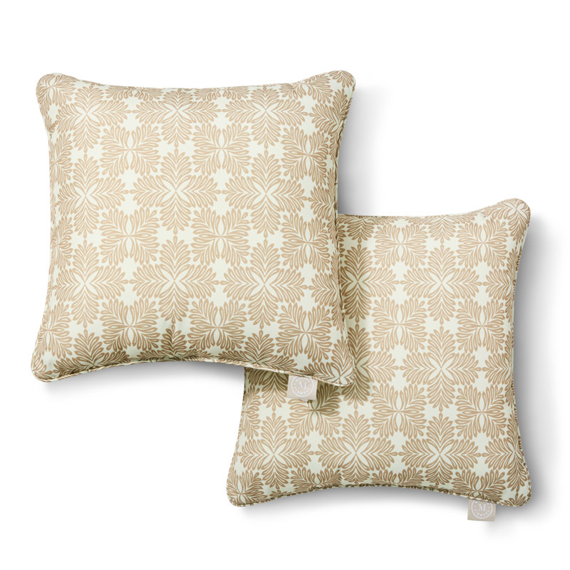 MARTHA STEWART Tulum Indoor Outdoor Lumbar Pillow 2-Pack Set, 18", Square, 18"H x 18"W, Taupe