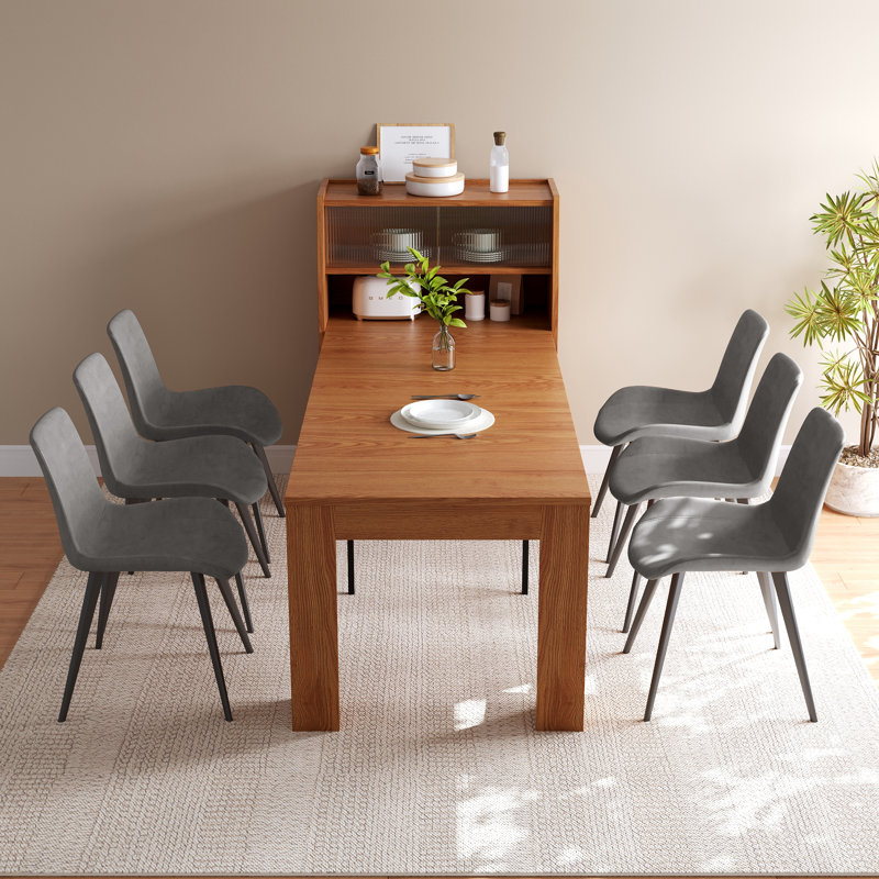 7-Piece Multifunctional Folding Dining Table With Side Cabinet Storage Accommodates 6-8 People Space-Saving 2-In-1 Design Features Sliding Glass Doors Ideal For Kitchens And Living Rooms