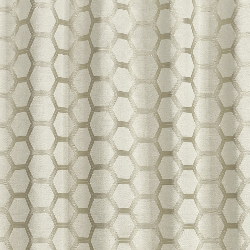 Navy Geometric Fabric Shower Curtain with Liner