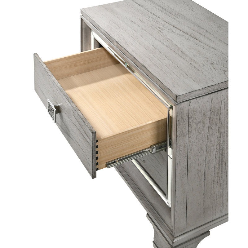 Mobilier de chambre en bois massif de style contemporain à 2 tiroirs et miroir biseauté 1 pièce