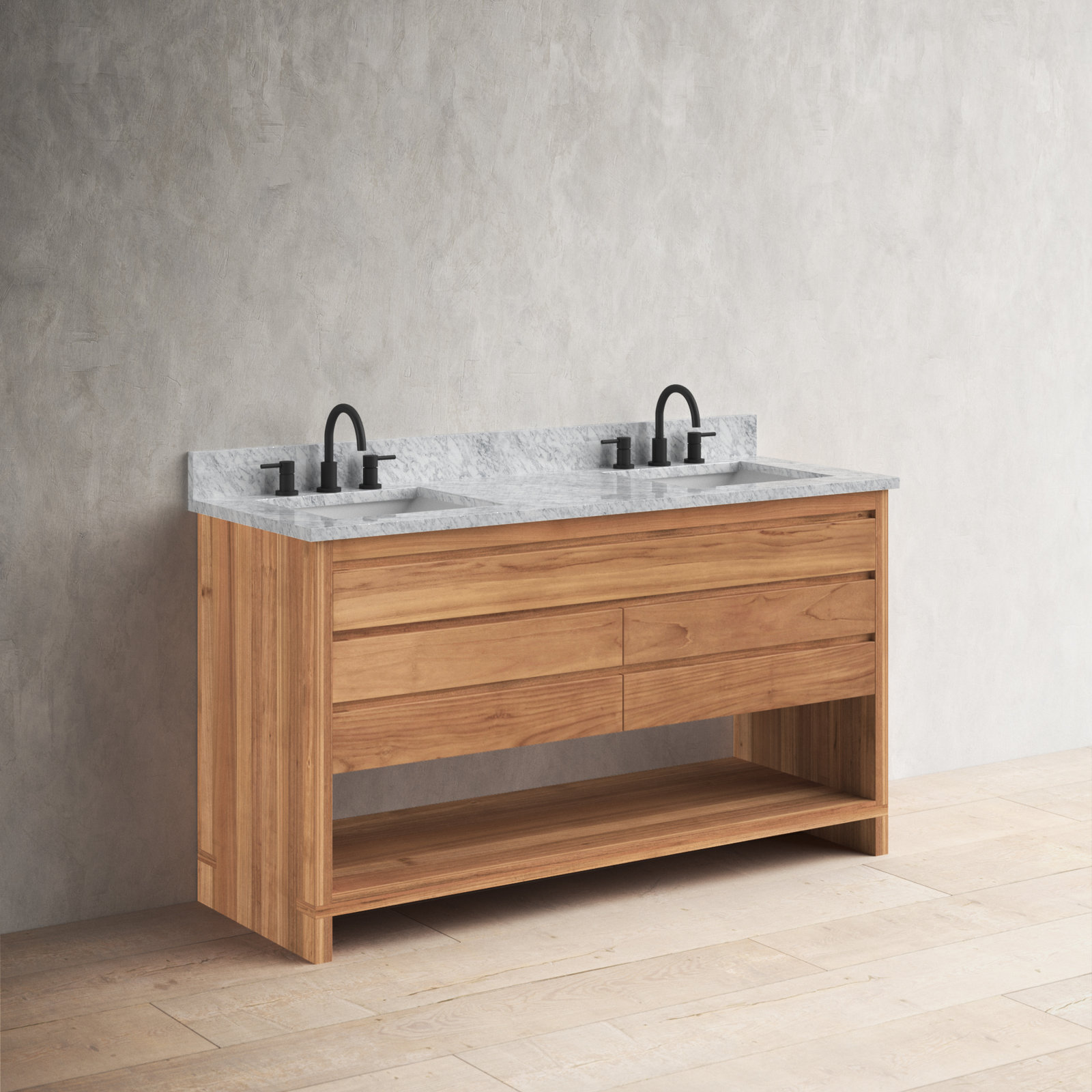 Keaton 61'' Double Bathroom Vanity, Natural Teak