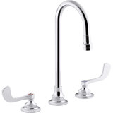 Triton Bowe 0.5 GPM Widespread Bathroom Sink Faucet with Laminar Flow, Gooseneck Spout and Wristblade Handles, Drain Not Included
