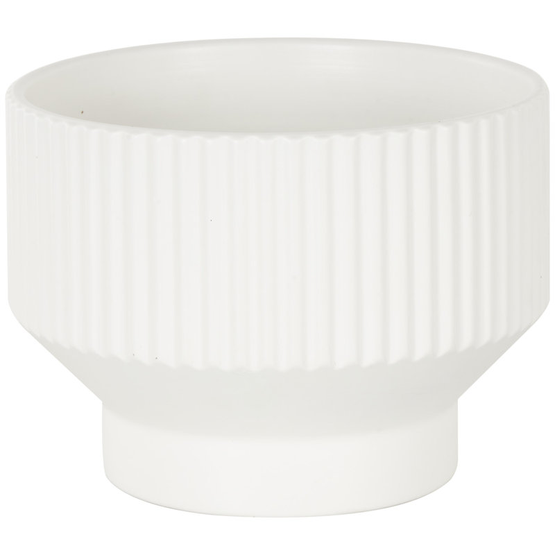 White Ribbed Ceramic 3-Piece Round Planter Set