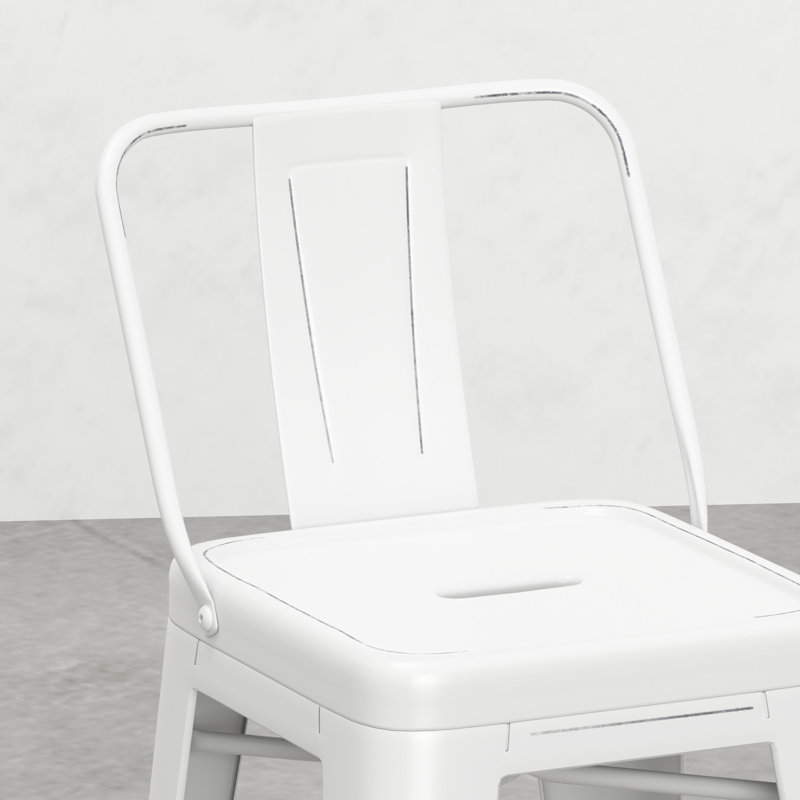 24 tabourets de comptoir en métal 24 po, 2, blanc vieilli, confortable, 24 po sur 2 - Repose-pieds de style industriel avec dossier blanc incurvé pour la maison