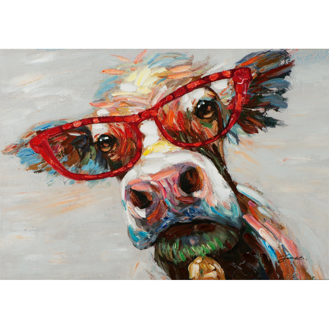 Leinwandbild Colorful Cow With Glasses