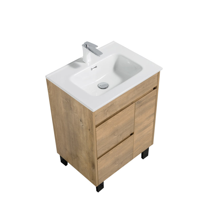 Lavabo de salle de bain intégré en porcelaine 24 pouces Grace