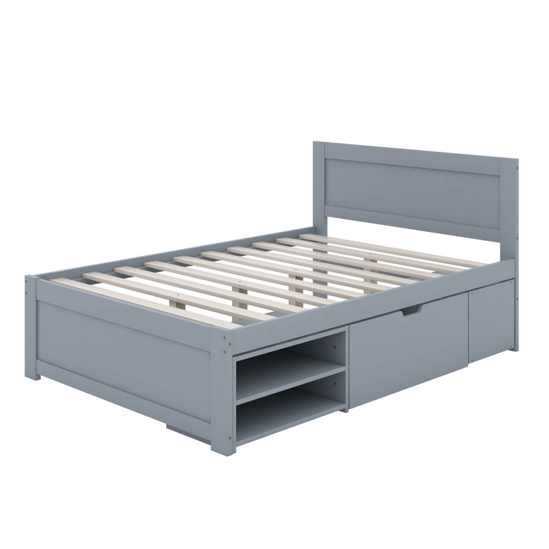 Full Size Platform Bed With Drawer, Gray