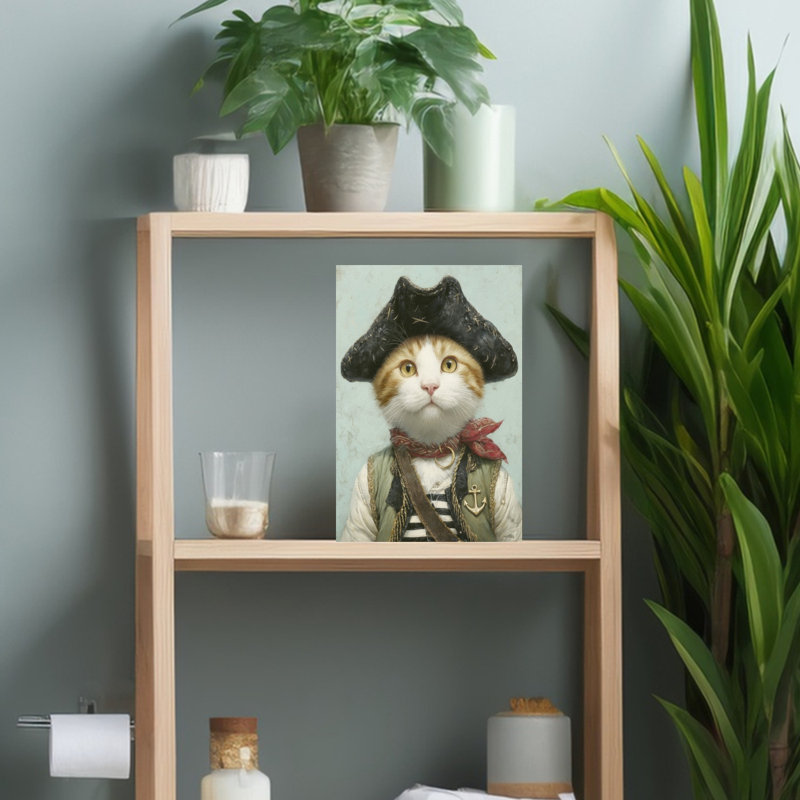 «Feline Pirate Captain», art mural contemporain, H 18 po x l 12 po