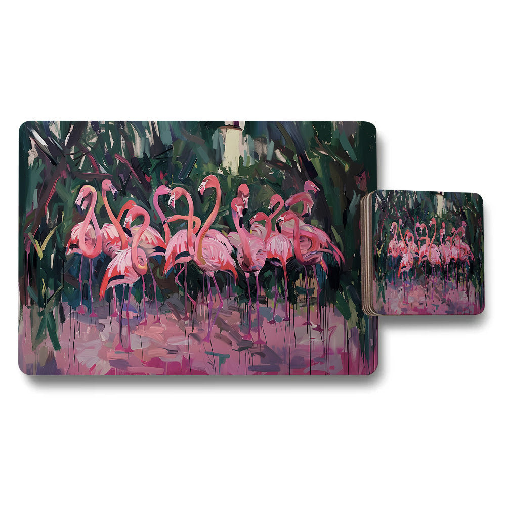 Flamingo Themed Placemat And Coaster Set For Dining Table