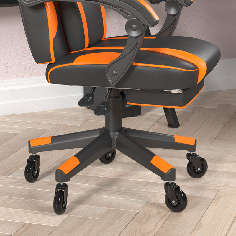 Kaysten Office Gaming Chair with Skater Wheels & Reclining Arms, Black/Orange