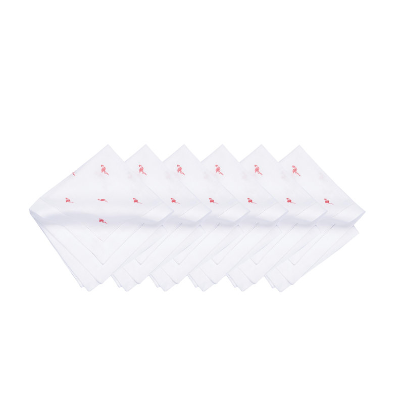 Pink Flamingo Embroidered Hemstitch Napkins Set of 6