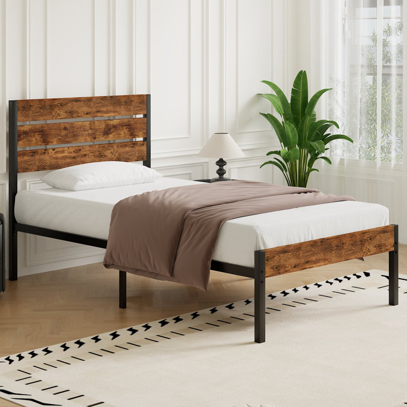 Twin Bed Frame, Single (3'), Retro Brown