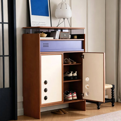 35.43" Modern Minimalist Solid Boxwood Shoe Storage Cabinet with 1 Drawer