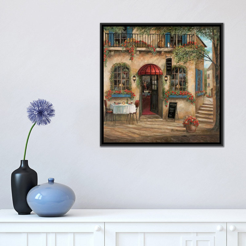 «Centro Piazza Café», reproduction sur toile, H 18 po x l 18 po x P 1,5 po, Toile avec cadre noir, Pas de tapis