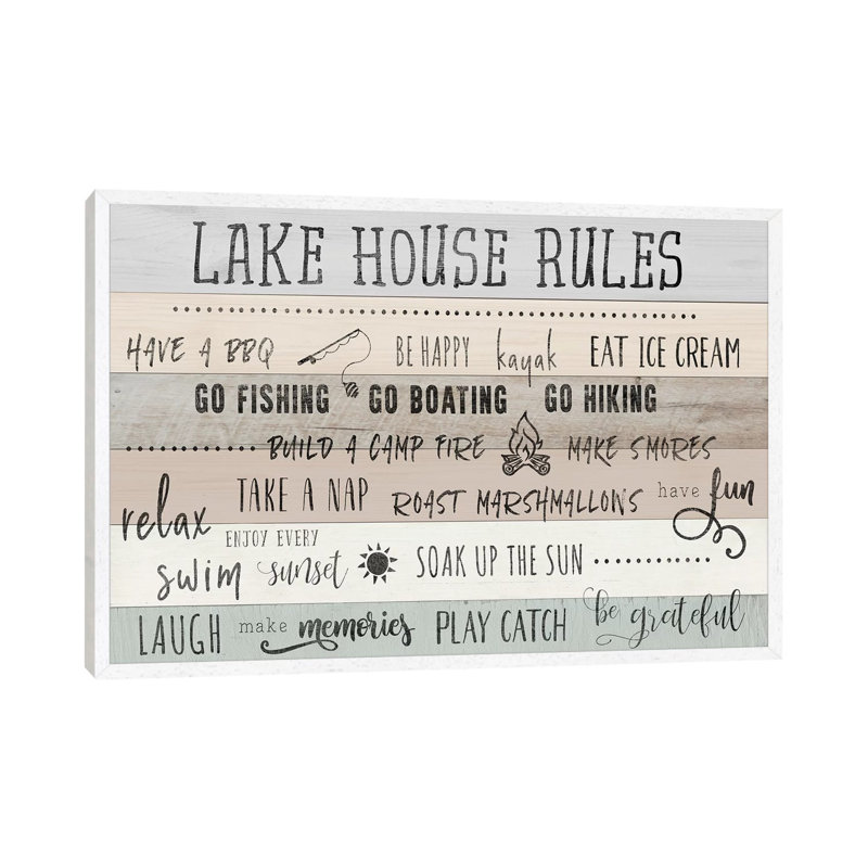 Lake House Rules - Print on Canvas, 66.04 cm H x 45.72 cm W, White Framed