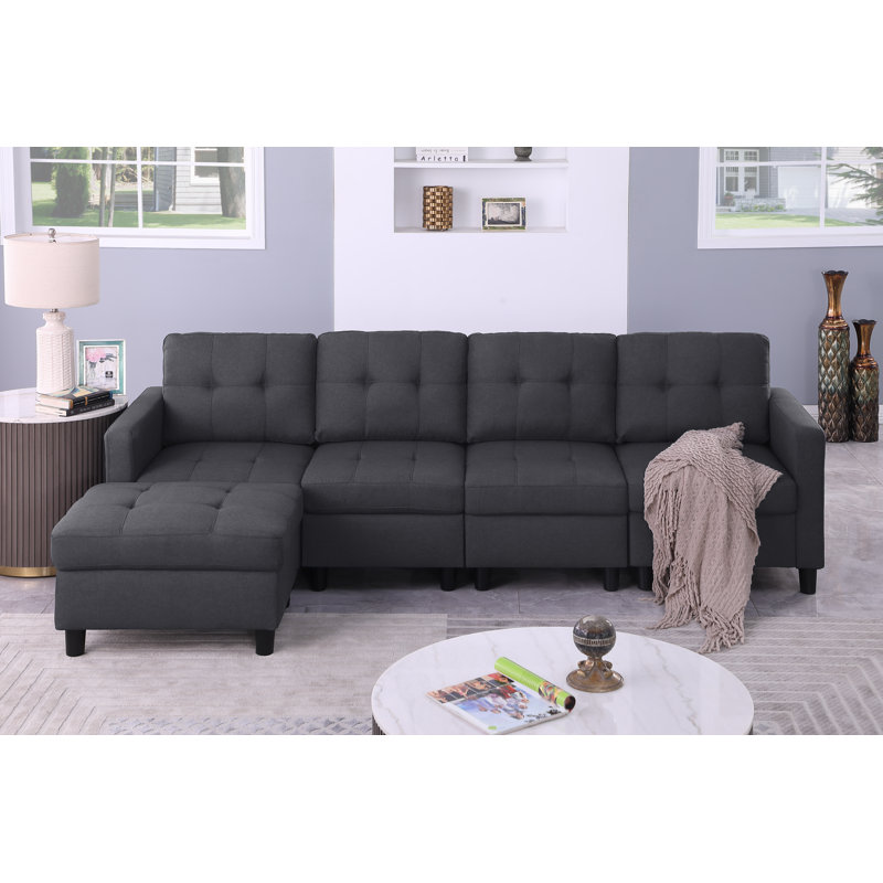 Kentrell Modular Sofa With Ottoman, Dark Gray, 34.65" H x 101" W x 31.5" D