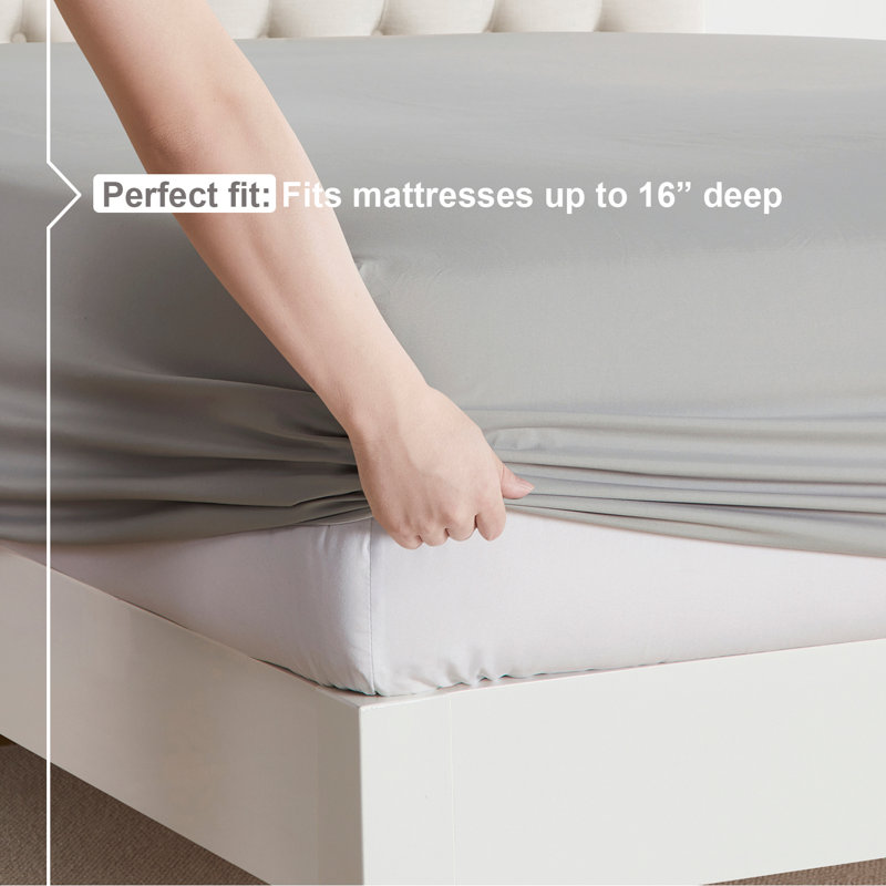  Ensemble de draps double brossé de luxe pour hôtel avec draps et taies d'oreiller très doux, Argent, Très grand