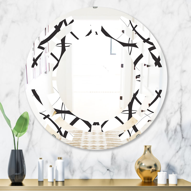 Miroir mural moderne et sans cadre à motif géométrique moderne & chrome, H 23,6 po x l 23,6 po