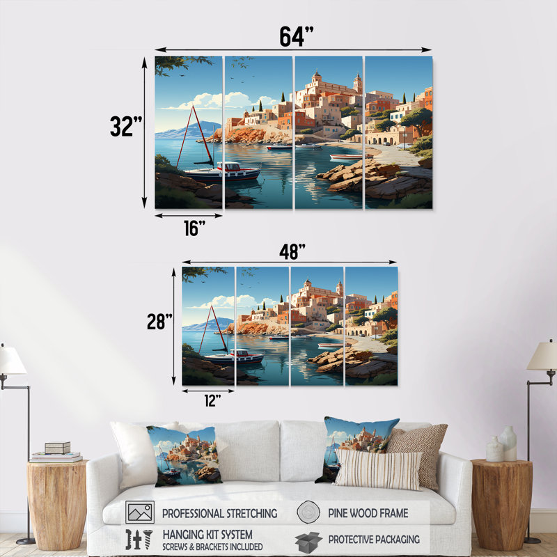 «Capri Italy Landscape Coastal Dream V - Landscape Italy», art mural 4 pièces, H 32 po x l 64 po